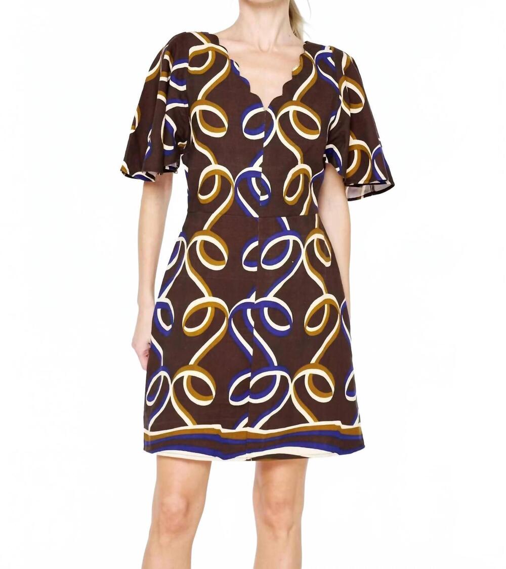 NEW CIEBON ribbon print mini dress in brown
